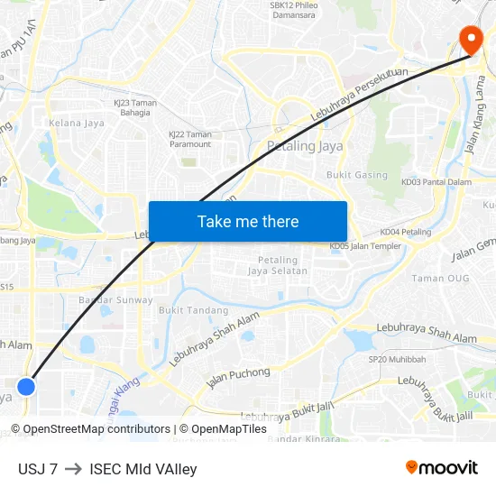 USJ 7 to ISEC MId VAlley map