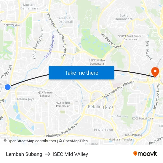 Lembah Subang to ISEC MId VAlley map
