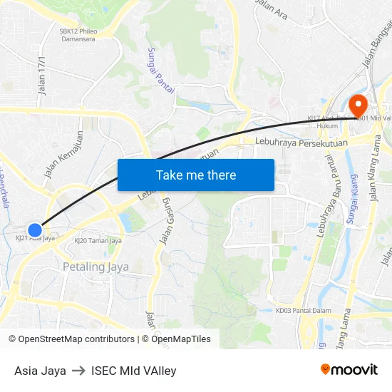 Asia Jaya to ISEC MId VAlley map