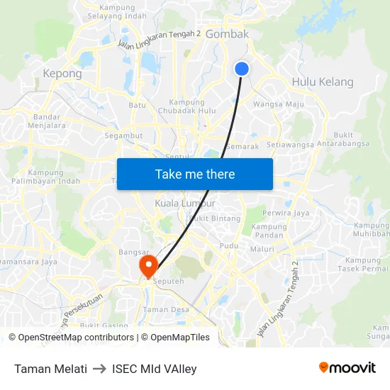 Taman Melati to ISEC MId VAlley map