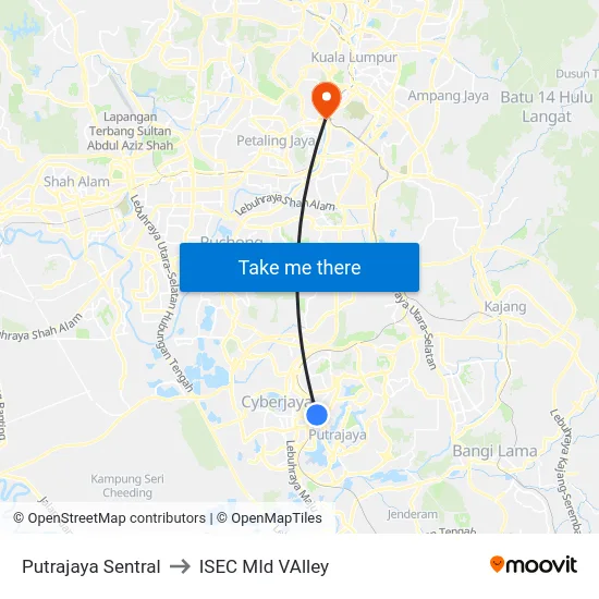 Putrajaya Sentral to ISEC MId VAlley map