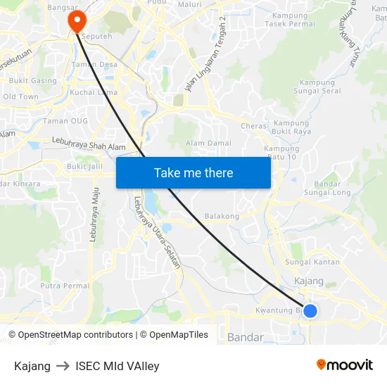 Kajang to ISEC MId VAlley map