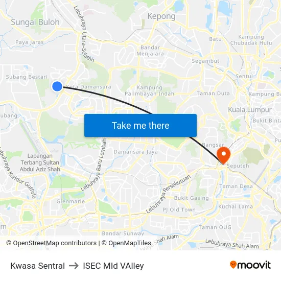 Kwasa Sentral to ISEC MId VAlley map