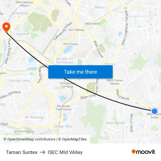 Taman Suntex to ISEC MId VAlley map