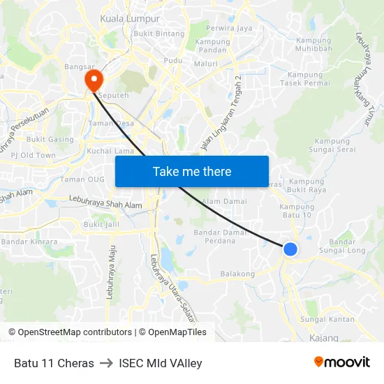 Batu 11 Cheras to ISEC MId VAlley map