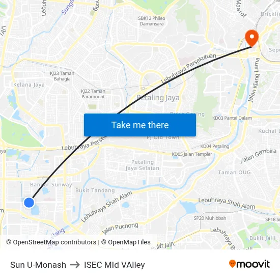 Sun U-Monash to ISEC MId VAlley map