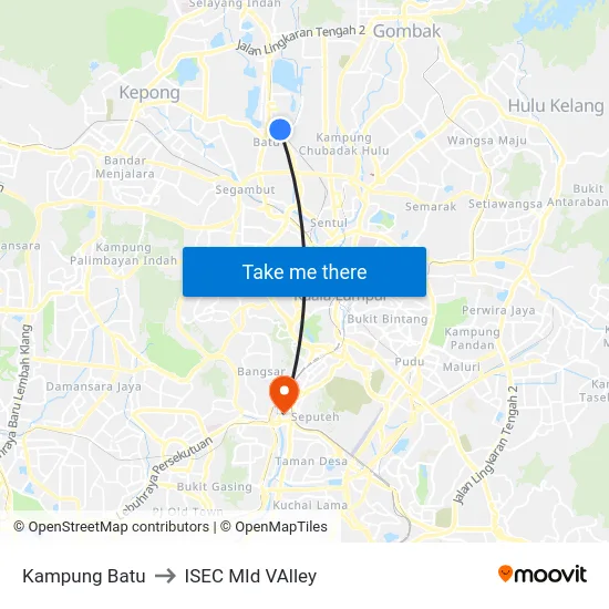 Kampung Batu to ISEC MId VAlley map