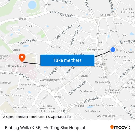 Bintang Walk (Kl85) to Tung Shin Hospital map