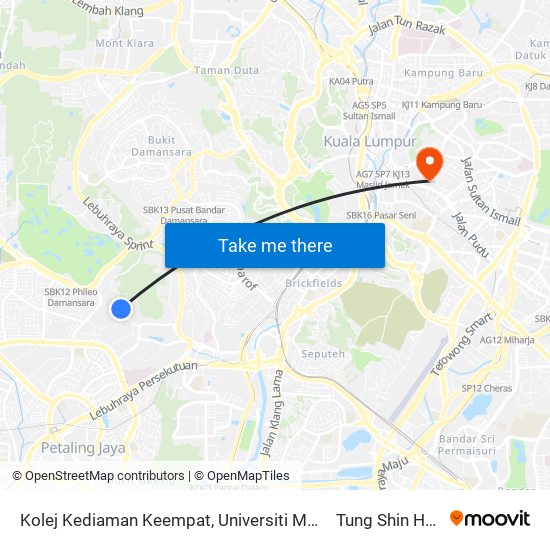 Kolej Kediaman Keempat, Universiti Malaya (Kl2348) to Tung Shin Hospital map
