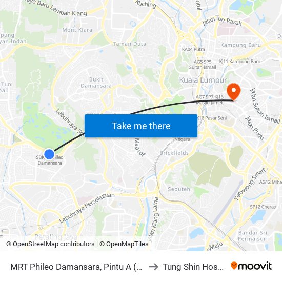 MRT Phileo Damansara, Pintu A (Pj823) to Tung Shin Hospital map