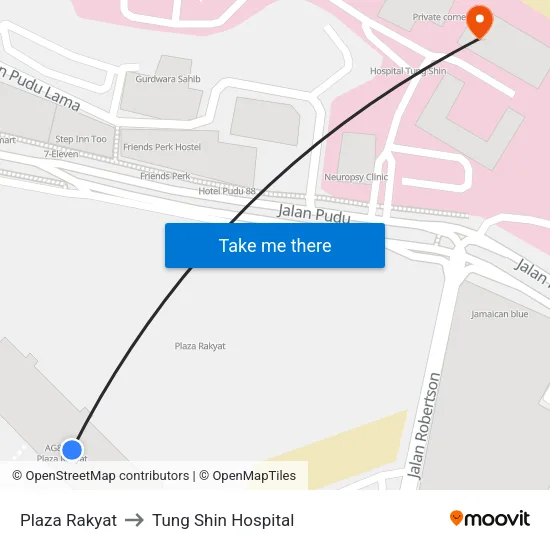 Plaza Rakyat to Tung Shin Hospital map