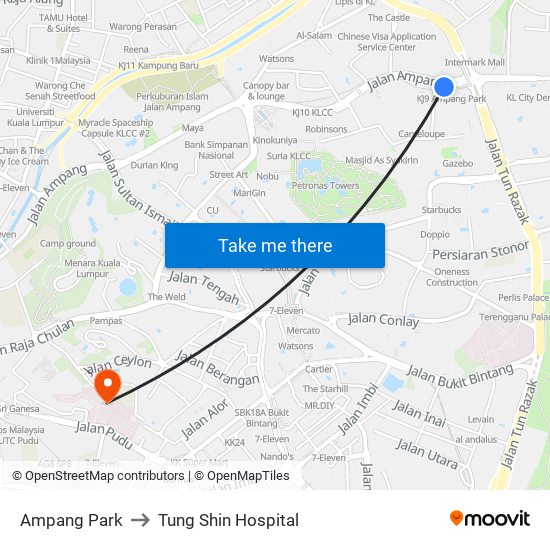 Ampang Park to Tung Shin Hospital map