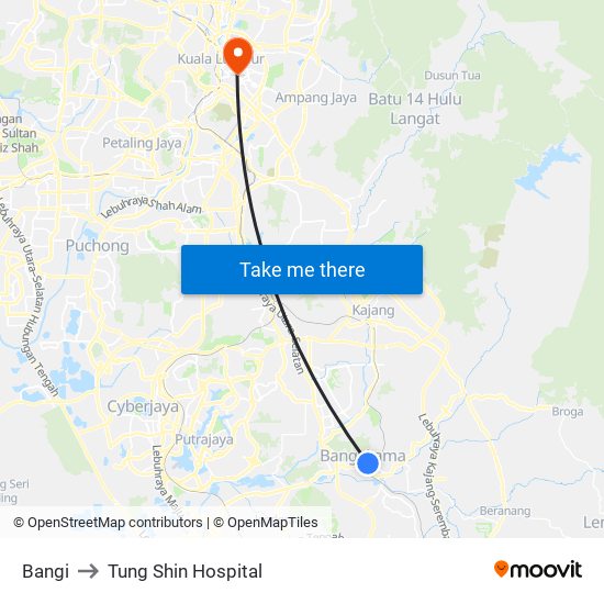 Bangi to Tung Shin Hospital map