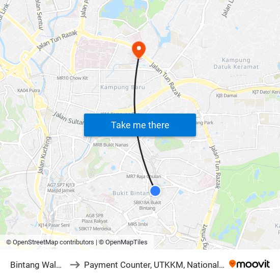 Bintang Walk (Kl85) to Payment Counter, UTKKM, National Heart Institute map