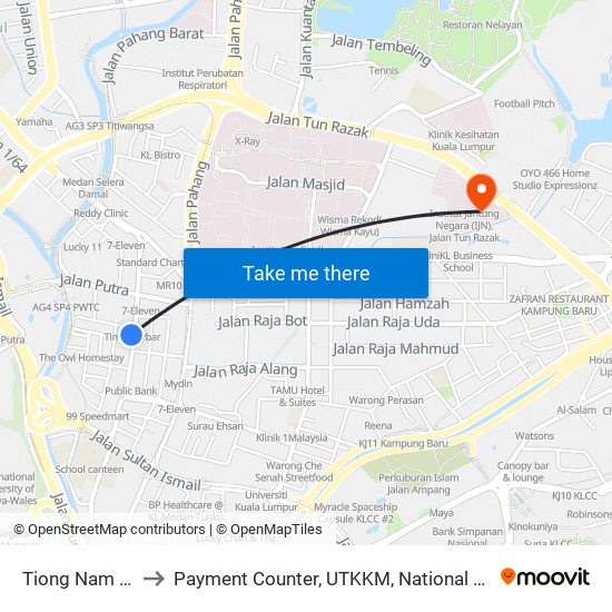 Tiong Nam (Kl42) to Payment Counter, UTKKM, National Heart Institute map