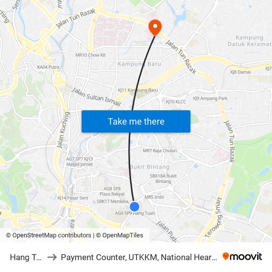 Hang Tuah to Payment Counter, UTKKM, National Heart Institute map