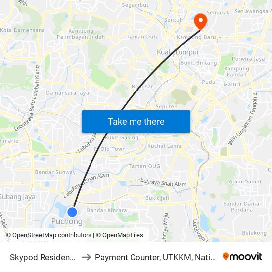 Skypod Residences (Sj447) to Payment Counter, UTKKM, National Heart Institute map