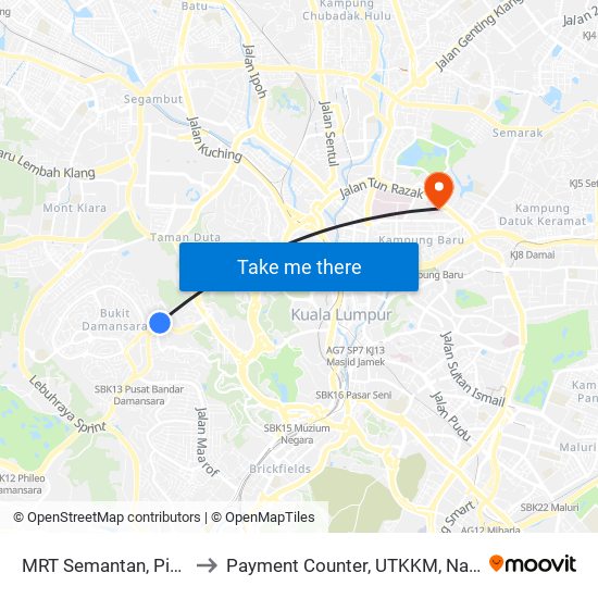 MRT Semantan, Pintu B (Kl1174) to Payment Counter, UTKKM, National Heart Institute map