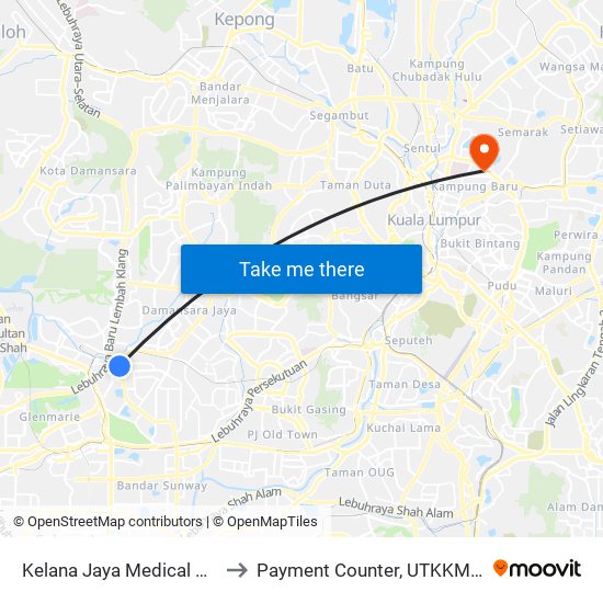 Kelana Jaya Medical Centre (Kjmc) (Pj602) to Payment Counter, UTKKM, National Heart Institute map