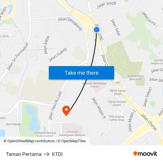 Taman Pertama to KTDI map