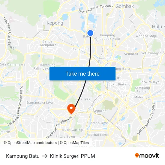 Kampung Batu to Klinik Surgeri PPUM map