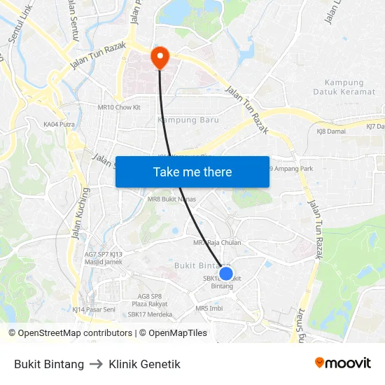 Bukit Bintang to Klinik Genetik map