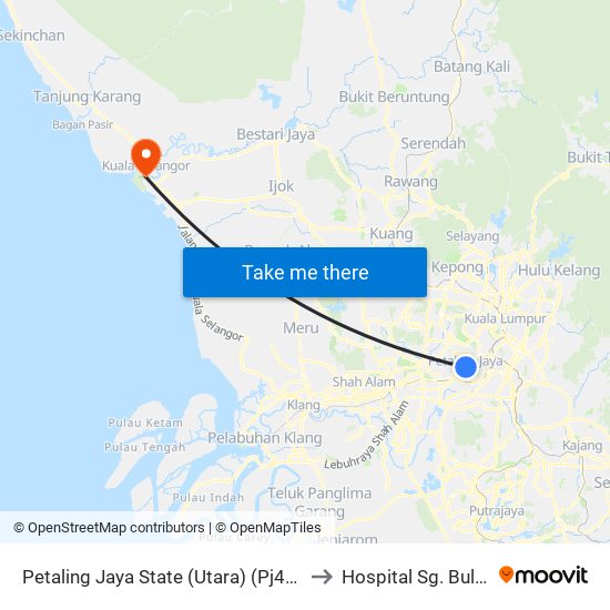 Petaling Jaya State (Utara) (Pj433) to Hospital Sg. Buloh map