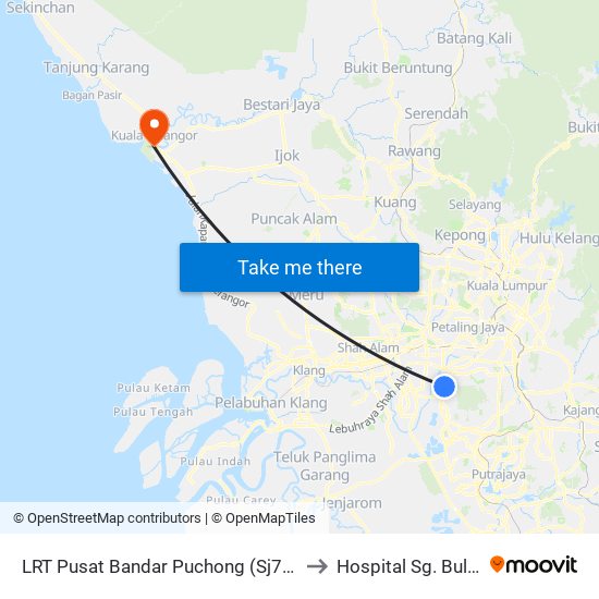 LRT Pusat Bandar Puchong (Sj735) to Hospital Sg. Buloh map