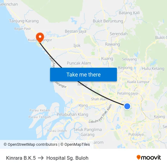 Kinrara B.K.5 to Hospital Sg. Buloh map
