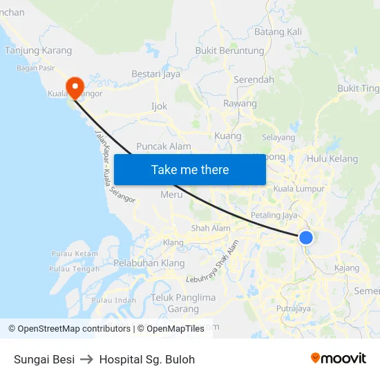 Sungai Besi to Hospital Sg. Buloh map