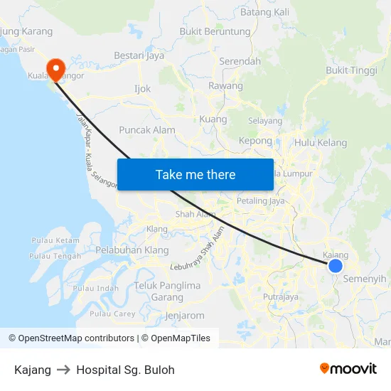 Kajang to Hospital Sg. Buloh map