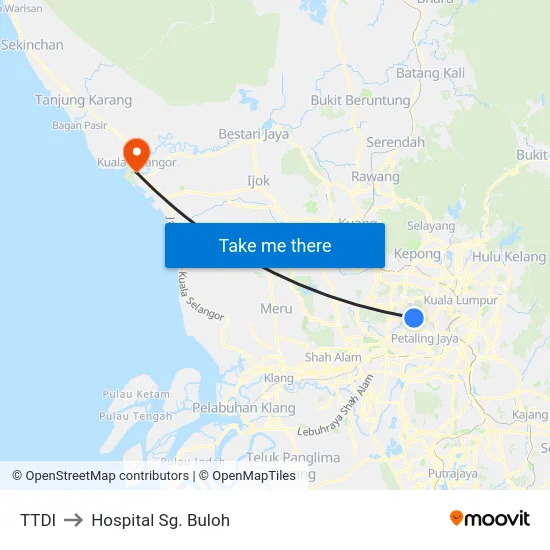 TTDI to Hospital Sg. Buloh map