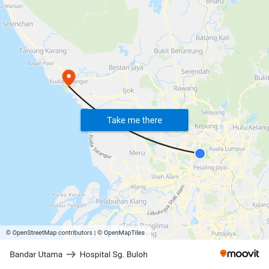 Bandar Utama to Hospital Sg. Buloh map