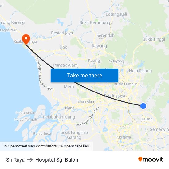 Sri Raya to Hospital Sg. Buloh map