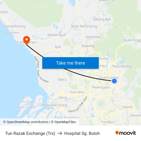 Tun Razak Exchange (Trx) to Hospital Sg. Buloh map