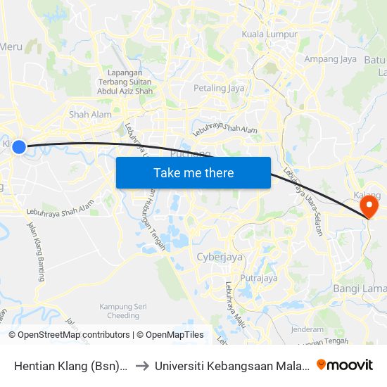 Hentian Klang (Bsn) (Bd580) to Universiti Kebangsaan Malaysia (UKM) map