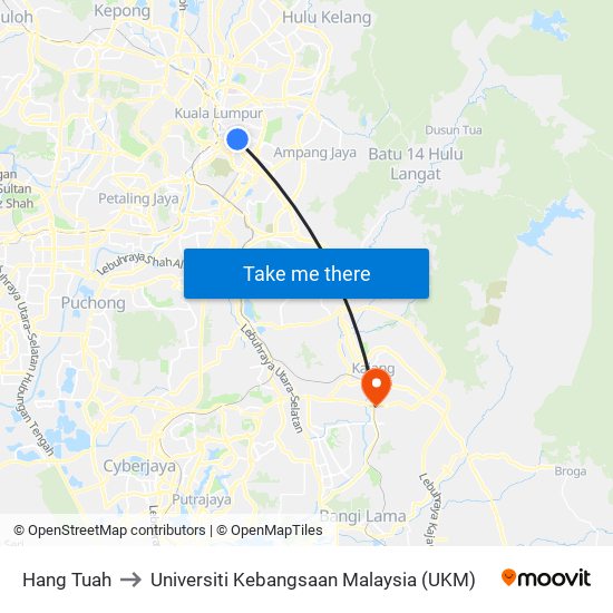 Hang Tuah to Universiti Kebangsaan Malaysia (UKM) map