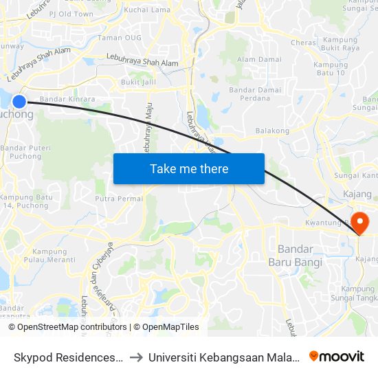 Skypod Residences (Sj447) to Universiti Kebangsaan Malaysia (UKM) map