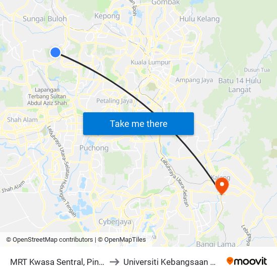 MRT Kwasa Sentral, Pintu A (Sa1020) to Universiti Kebangsaan Malaysia (UKM) map