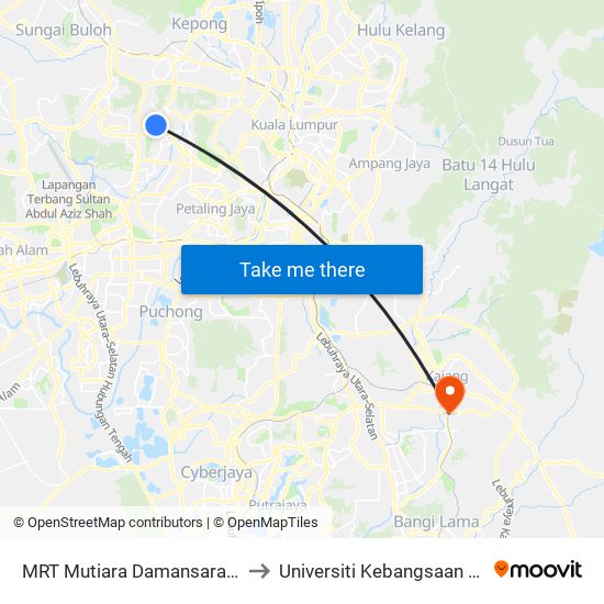 MRT Mutiara Damansara, Pintu C (Pj814) to Universiti Kebangsaan Malaysia (UKM) map