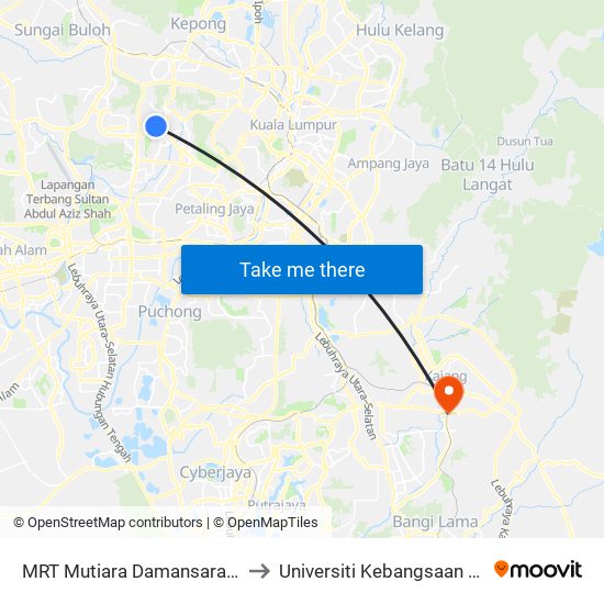 MRT Mutiara Damansara, Pintu B (Pj809) to Universiti Kebangsaan Malaysia (UKM) map