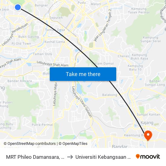MRT Phileo Damansara, Pintu A (Pj823) to Universiti Kebangsaan Malaysia (UKM) map