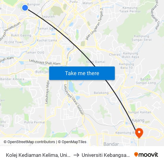 Kolej Kediaman Kelima, Universiti Malaya (Kl2343) to Universiti Kebangsaan Malaysia (UKM) map