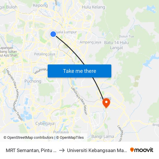 MRT Semantan, Pintu B (Kl1174) to Universiti Kebangsaan Malaysia (UKM) map