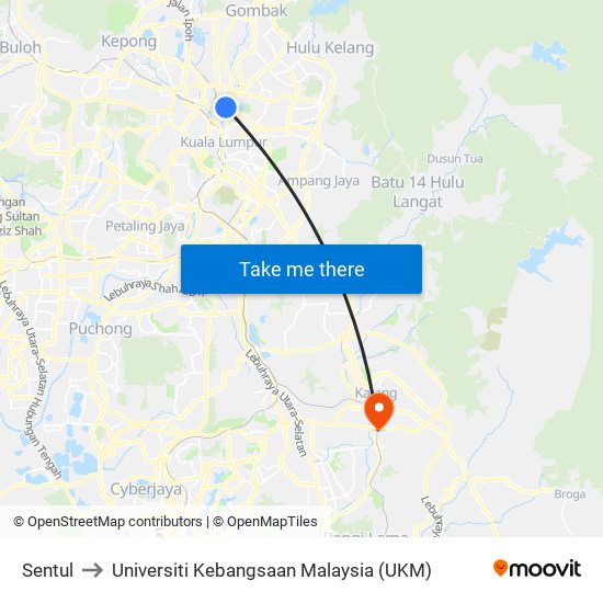 Sentul to Universiti Kebangsaan Malaysia (UKM) map