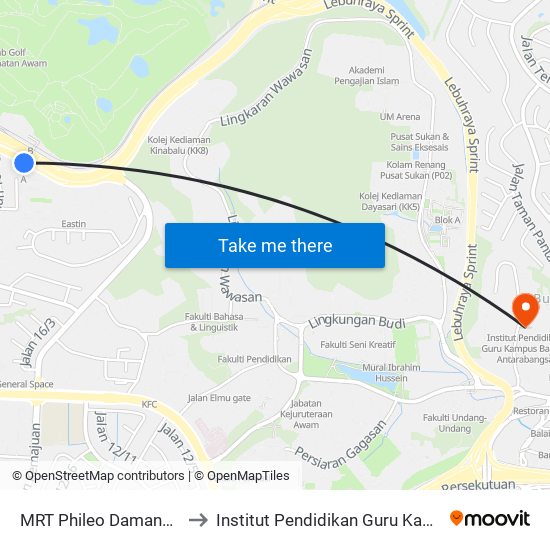 MRT Phileo Damansara, Pintu A (Pj823) to Institut Pendidikan Guru Kampus Bahasa Antarabangsa map