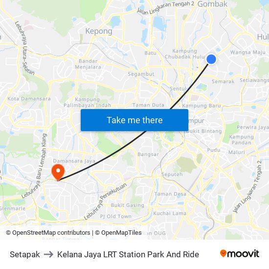 Setapak to Kelana Jaya LRT Station Park And Ride map