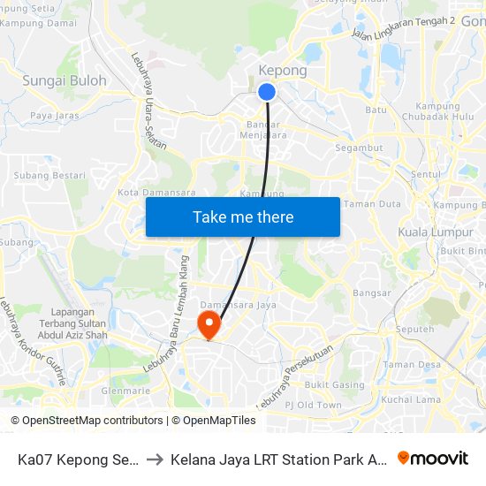 Ka07 Kepong Sentral to Kelana Jaya LRT Station Park And Ride map