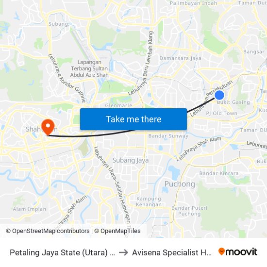 Petaling Jaya State (Utara) (Pj433) to Avisena Specialist Hospital map