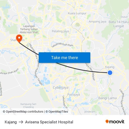 Kajang to Avisena Specialist Hospital map